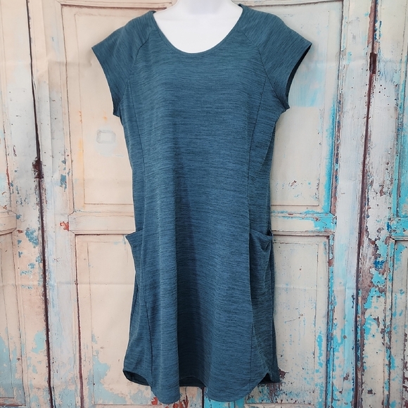 Toad & Co Short Sleeve SMU Tech Tomboy Cap Sleeve Dress Teal Blue - Picture 1 of 9